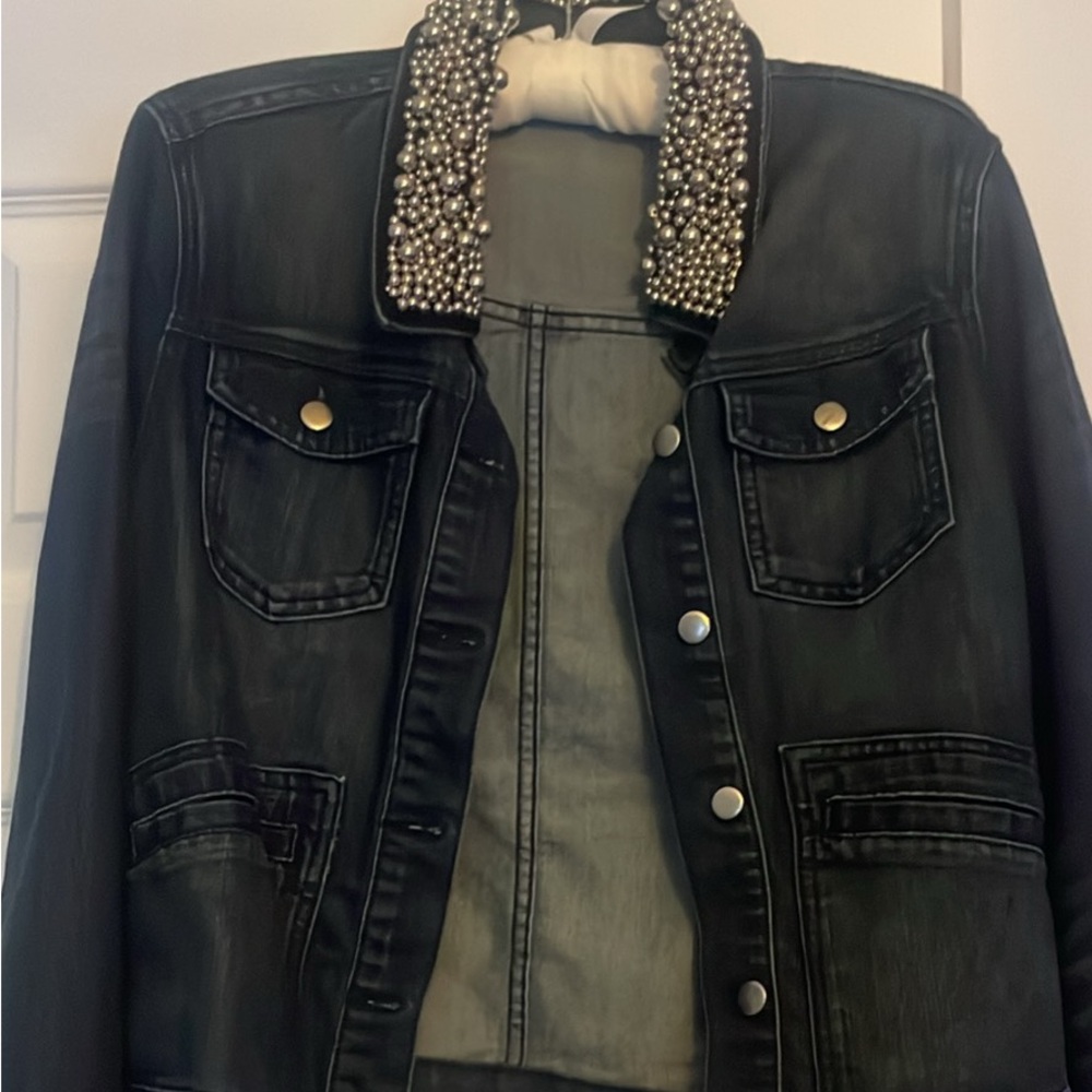 Forever 21 Embellished Collar Dark Blue Denim Jacket M